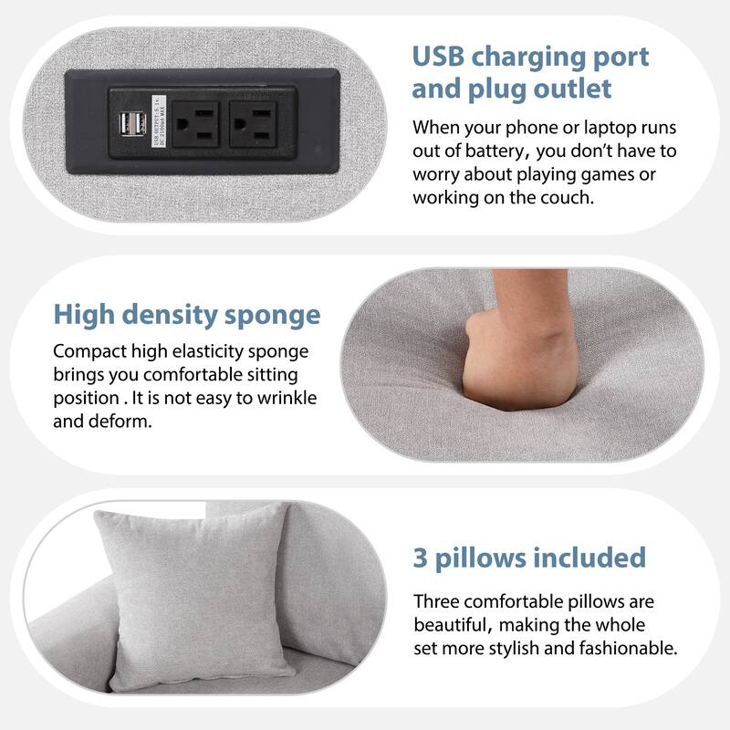 87.4"Sectional Sleeper Sofa with USB Charging Port and Plug Outlet,Pull